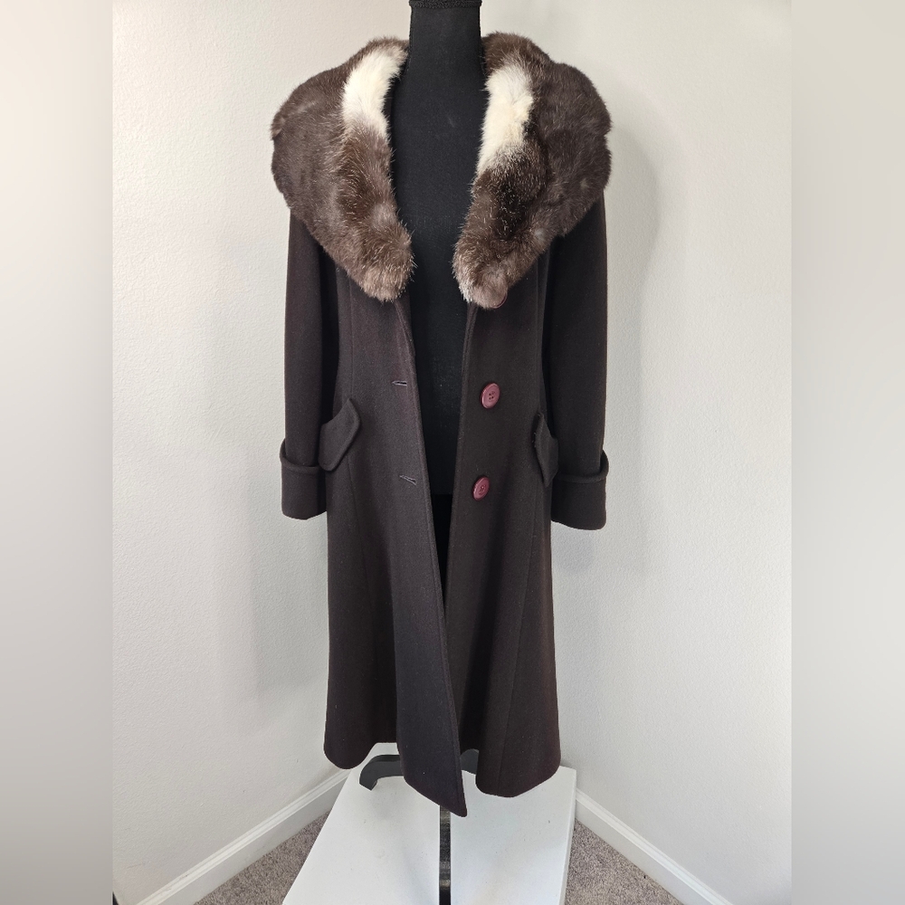Vintage (1950's-1960's) Brown Wool with Mink Collar Coat